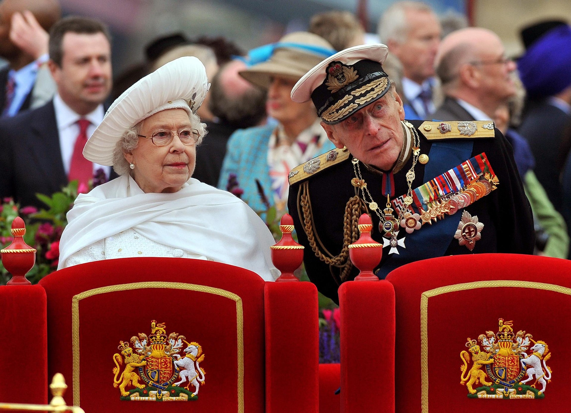 In 2012, on board the Spirit of Chartwell with the Queen during the Diamond Jubilee Pageant on the Thames. © PA