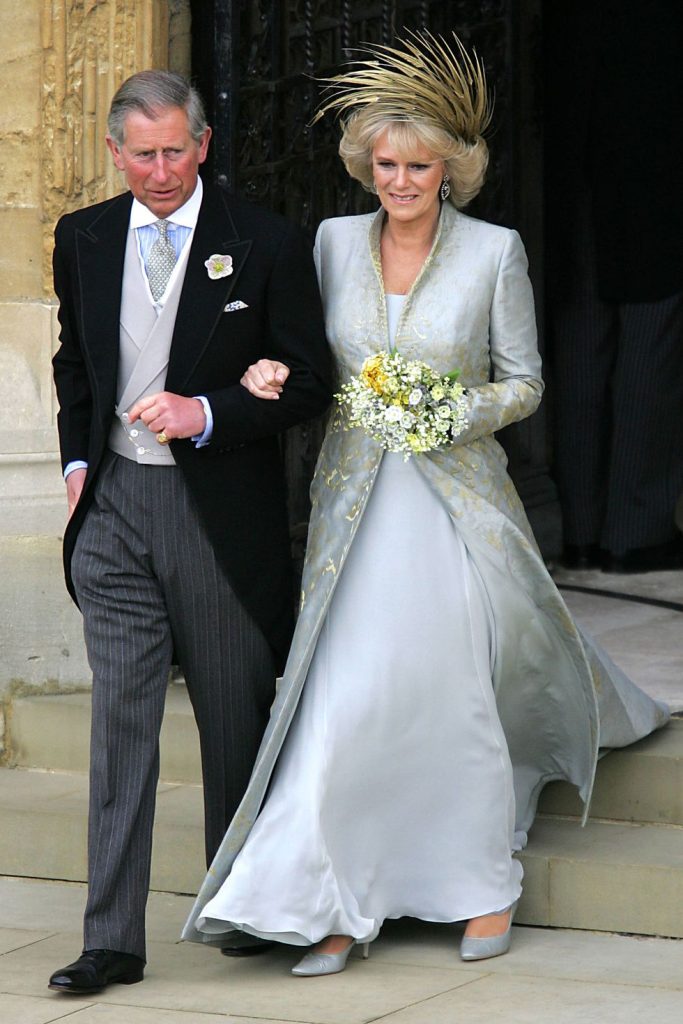 April 2005. Camilla looked stunning on her wedding day, wearing an intricate headpiece and a nontraditional gown.