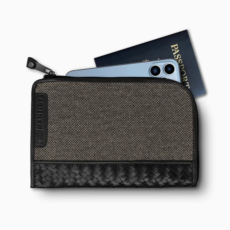 Mantidy – Herringbone Travel Wallet, Navy Blue