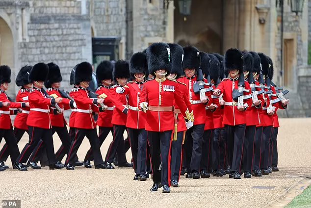 The Prince of Wales's Company of the Welsh Guards arrives ahead of a meeting between King Charles III and the President of the United States, Joe Biden