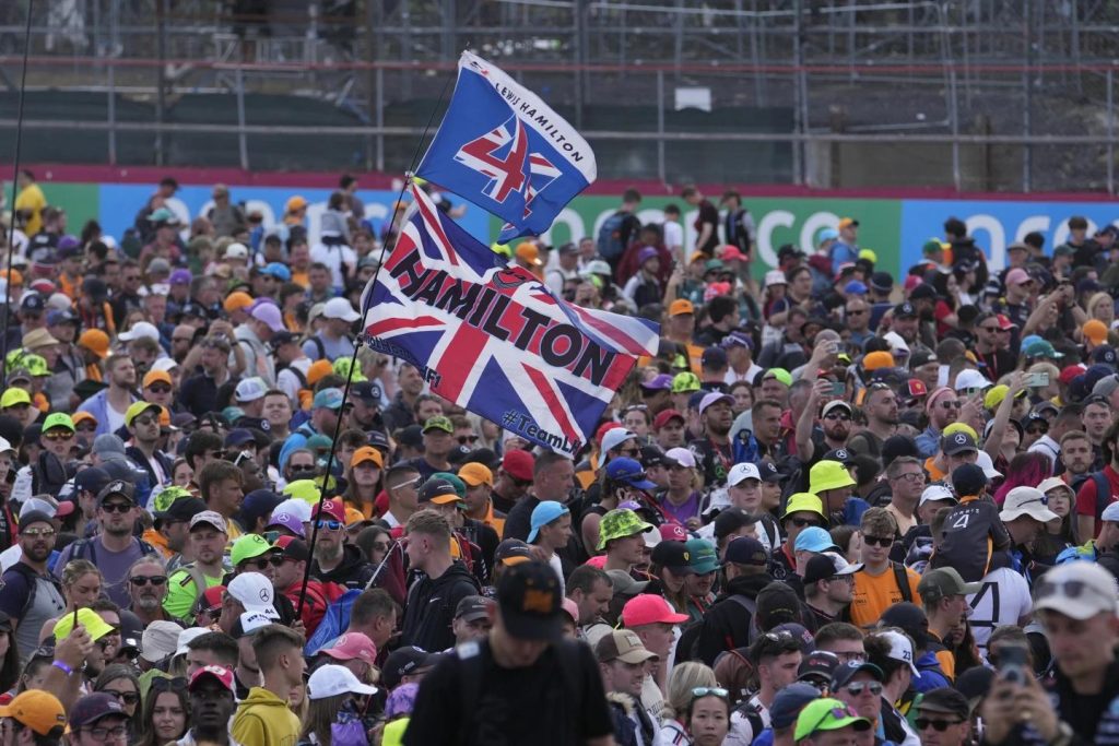 Supporters cheer after the British Formula One Grand Prix