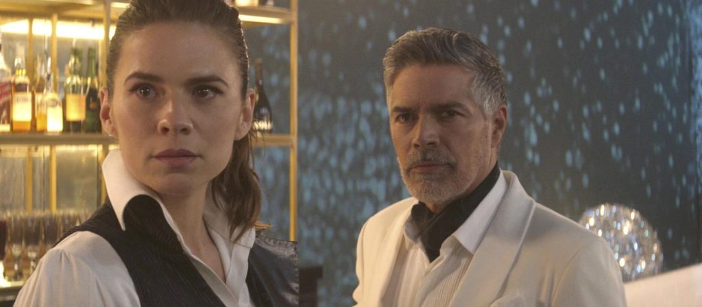 This image released by Paramount Pictures shows Hayley Atwell, left, and Esai Morales in a scene from “Mission: Impossible - Dead Reckoning, Part One.” (Paramount Pictures via AP) ASSOCIATED PRESS